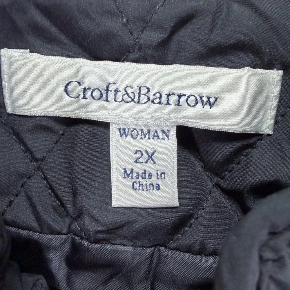 Croft & Barrow Quilted Vest Womens 2X Black Diamond Pattern Zip‎ Front